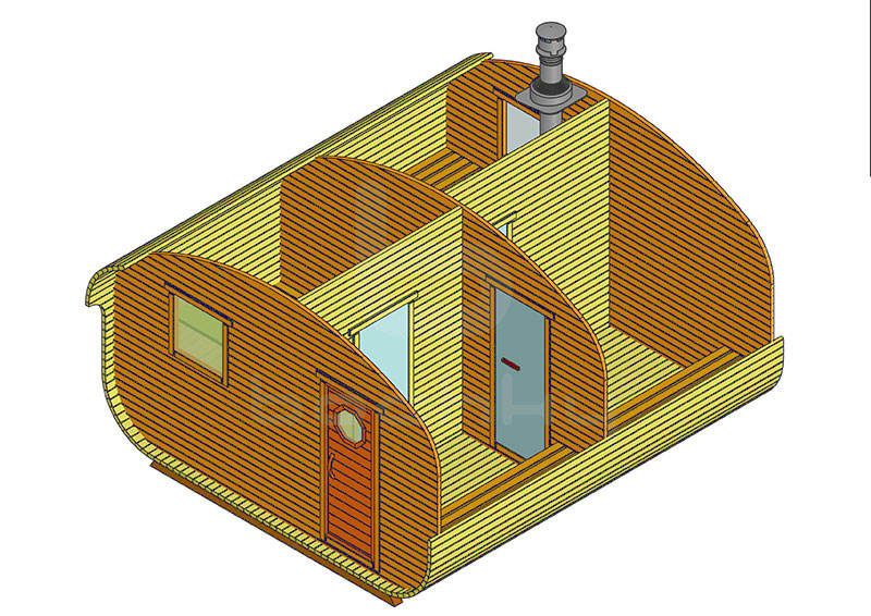 Баня-квадро-овалбочка «4×4.5» четыре помещения