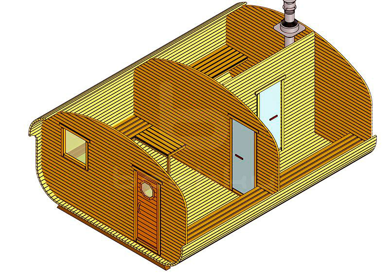 Баня-квадро-овалбочка «4×5.5» три помещения