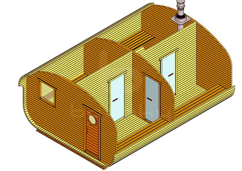 Баня-квадро-овалбочка «4×5.5» четыре помещения