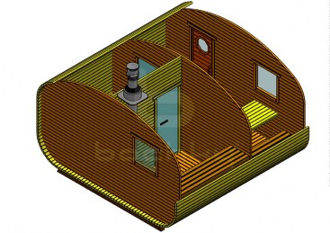 Баня-квадро-овалбочка «4×4» три помещения