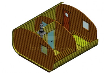 Баня-квадро-овалбочка «4×4.5» три помещения