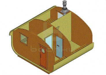 Баня-квадро-овалбочка «4×4» четыре помещения
