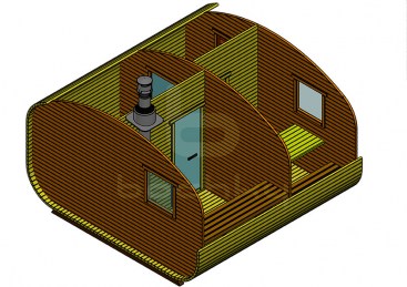 Баня-квадро-овалбочка «4×4» четыре помещения